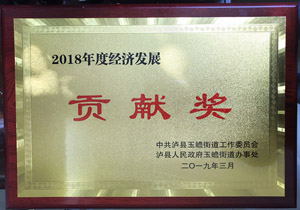 瀘州老窖建筑安裝工程有限公司被瀘縣玉蟬街道辦評為 “2018年度經(jīng)濟發(fā)展貢獻(xiàn)獎”